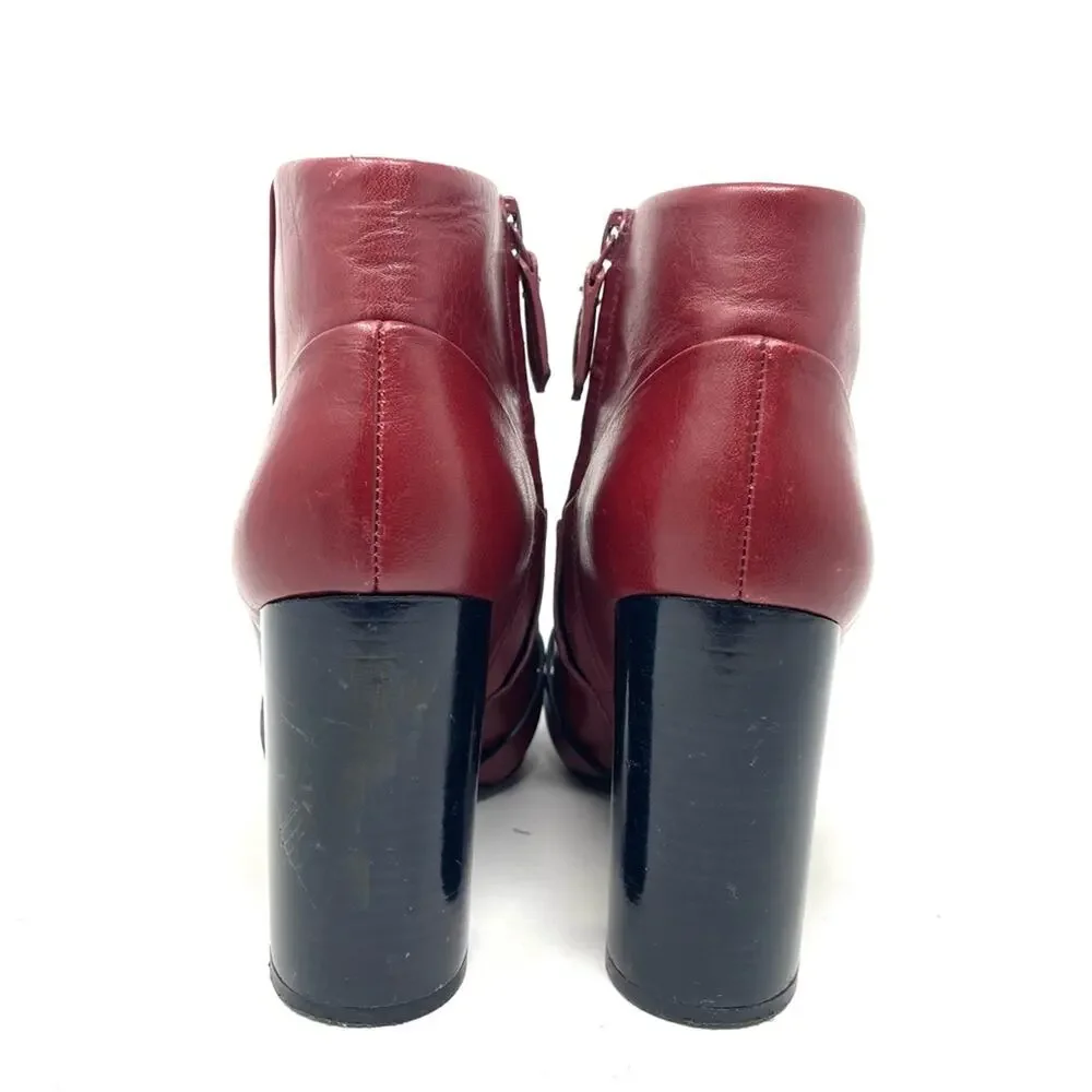 Tory Burch Burgundy Red Leather Stacked Heel Ankle Boots Women's Size 7, $498